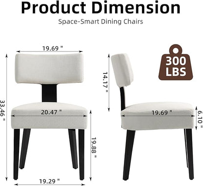 Dining Chairs Set of 6, Fabric Upholstered Wood Kitchen Chairs, Armless Linen Curved Backrest Chair Farmhouse Modern Dining Chairs with Foot Pad for Kitchen/Living Room/Restaurant/Cafe-Beige