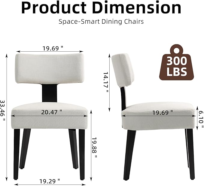 Dining Chairs Set of 4, Fabric Upholstered Wood Kitchen Chairs, Armless Linen Curved Backrest Farmhouse Modern Dining Chairs with Foot Pad for Kitchen/Living Room/Restaurant/Cafe-Beige