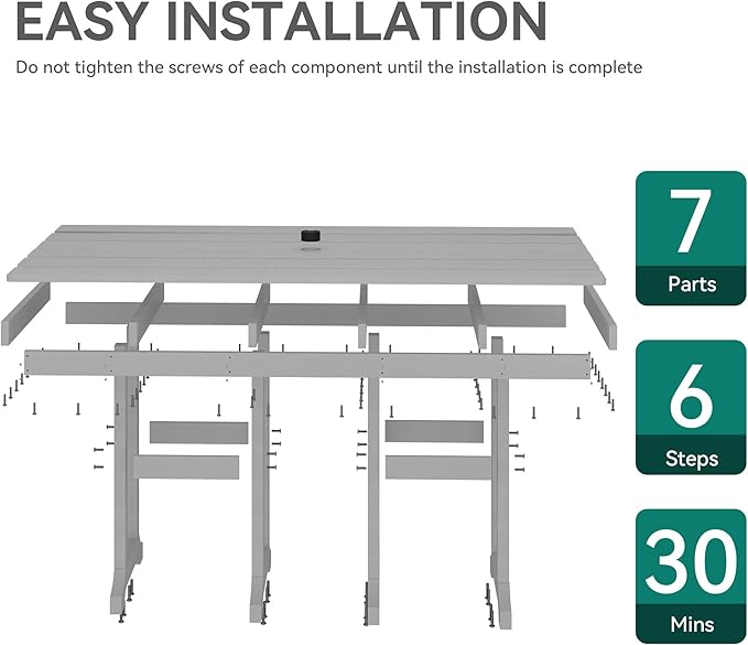 YITAHOME HDPE Patio Dining Table for 6, 71" Outdoor Dining Table w/Max Bearing 165 LBS, All Weather Rectangular Patio Table w/1.57" Umbrella Hole for Backyard Garden Lawn, Gray