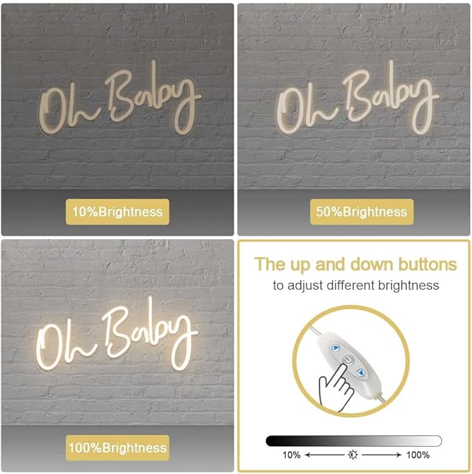 DIVATLA Oh Baby Sign for Backdrop - Oh Baby Neon Sign Shower Decorations, Gender Reveal, Led Sign for Backdrop & Wall Decor, Photo Prop, Gif for New Parents, Warm White