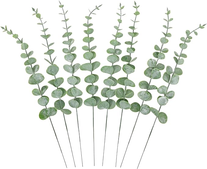 CEWOR 8pcs Eucalyptus Stems Decor 14.1 Inch Artificial Eucalyptus Leaves Fake Greenery Branches for Wedding Centerpiece Flower Floral Arrangement Farmhouse Home Decoration