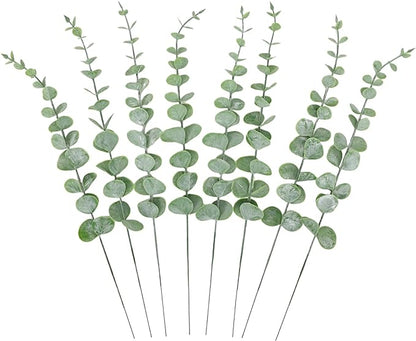 CEWOR 8pcs Eucalyptus Stems Decor 14.1 Inch Artificial Eucalyptus Leaves Fake Greenery Branches for Wedding Centerpiece Flower Floral Arrangement Farmhouse Home Decoration