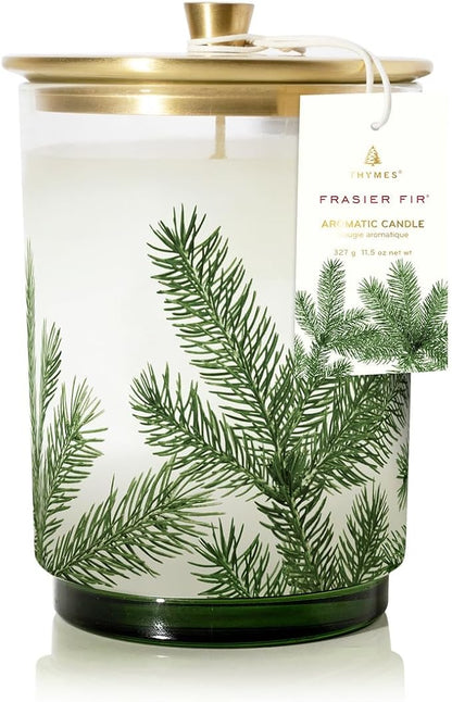 Thymes Frasier Fir Candle - Heritage Pine Needle Luminary Scented Candles - Elegant Pine Candle - Crisp Siberian Fir, Cedarwood & Sandalwood - Holiday Candles - Christmas Decor (Medium, 11.5 oz)