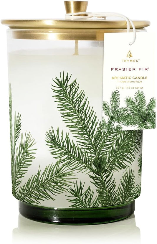 Thymes Frasier Fir Candle - Heritage Pine Needle Luminary Scented Candles - Elegant Pine Candle - Crisp Siberian Fir, Cedarwood & Sandalwood - Holiday Candles - Christmas Decor (Medium, 11.5 oz)