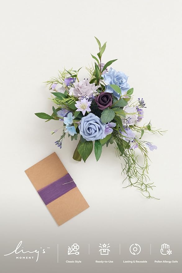 Ling's moment Bridesmaid Bouquet, Sage Purple & Provence Wedding Bouquets for Bridesmaids, 7 Inch Bridal Bouquets for Bridesmaids, Wedding, Ceremony, Anniversary, etc.