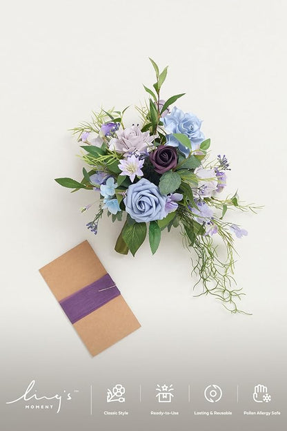 Ling's moment Bridesmaid Bouquet, Sage Purple & Provence Wedding Bouquets for Bridesmaids, 7 Inch Bridal Bouquets for Bridesmaids, Wedding, Ceremony, Anniversary, etc.
