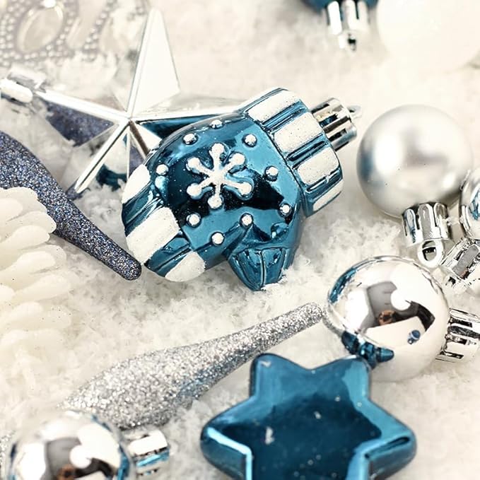 70 Pcs Shatterproof Christmas Balls Ornaments for Outdoor Use，Elegant Blue Christmas Yard Decorations Outdoor with Hanging Loops，A Set of Christmas Tree Decoration for Home, Wedding, Party