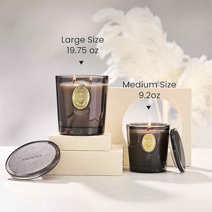 M&SENSE Large Two-Wick Soy Candle | Oud Wood & Black | 19.8 oz, 120H Burn Time | Luxury Scented Candle for Relaxation, Gifting, Home Décor | Ideal for Bedroom, Office, Party Ambiance