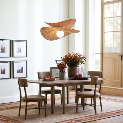 Natural Abaca Woven Pendant Light, Hand-Made Weaved Ceiling Light with Organic Weaved Leaf Finish, 20 Inch Diam Hanging Pendant Light for Bedroom, Living Room, Dining Room