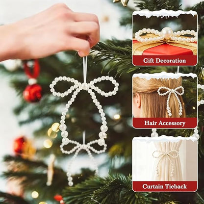 Christmas Bows Ornaments, Champagne Gold Glitter Rhinestone Bow Ornaments with Twist Ties, Sparkly Christmas Tree Bow Topper Decorations for Wreaths, Garland, Gift Wrapping (Pink)