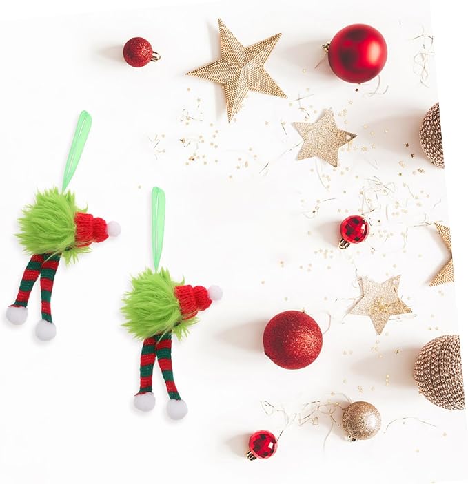 6pcs Christmas Furry Ornaments with Santa Hat and Striped Scarf Plush Hanging Pom Pom Balls for Xmas Tree Indoor Outdoor Holiday Decorations Festive Holiday Creature Design