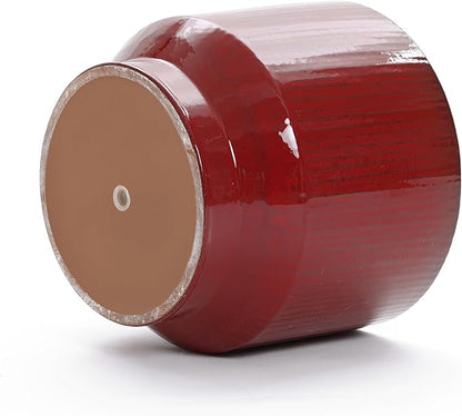 LuxenHome 11" Dia Ceramic Planters, Large Outdoor Indoor Plant Pots with Drainage Holes and Rubber Plug, Modern Red Glazed Round Flower Pot Planters for Home Garden Patio or Office