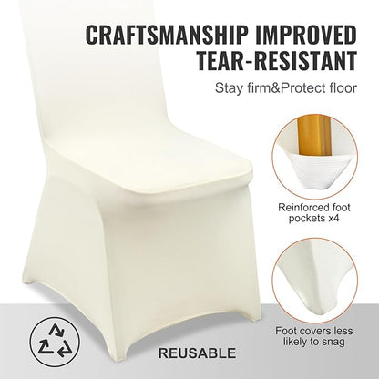 VEVOR 50 Pcs Flat-Front Chair Covers Polyester Spandex Chair Cover Stretch Slipcovers, Wedding, Holiday, Banquet, Party, Celebration, Dining, Beige