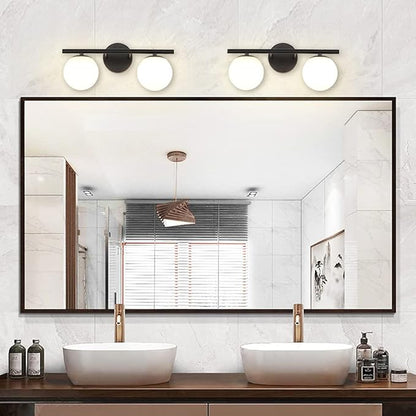 New Bathroom 2 Vanity Light Fixtures Brushed Black Milk White Globe Glass Shade Modern Wall Bar Sconce Over Mirror