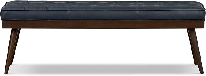 Poly & BARK 55" Tufted Leather Bed Bench for Bedroom End of Bed - Living Room Entry Way Bench - Pure Italian Leather Upholstery with a Solid Wood Frame - Ottoman Bench with Wooden Legs - Deepsky Blue