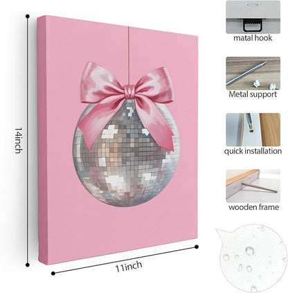 APJYM Pink Coquette Room Decor, Funky Y2K Disco Ball Preppy Wall Art, Preppy Room Decor, Trendy Retro Pink Aesthetic Posters Wall Decor for Teen Girls Bedroom Dorm Apartment Decor, 11x14 Inches Framed
