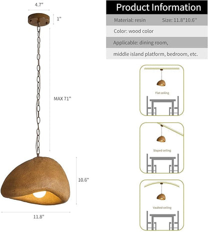 Wabi Sabi Pendant Light Kitchen Island 11.8in Brown Dining Room Lights Fixture Rustic Chandelier Japanese Style Hanging Ceiling Lighting for Bedroom Restaurant Living Room Hallway Foyer