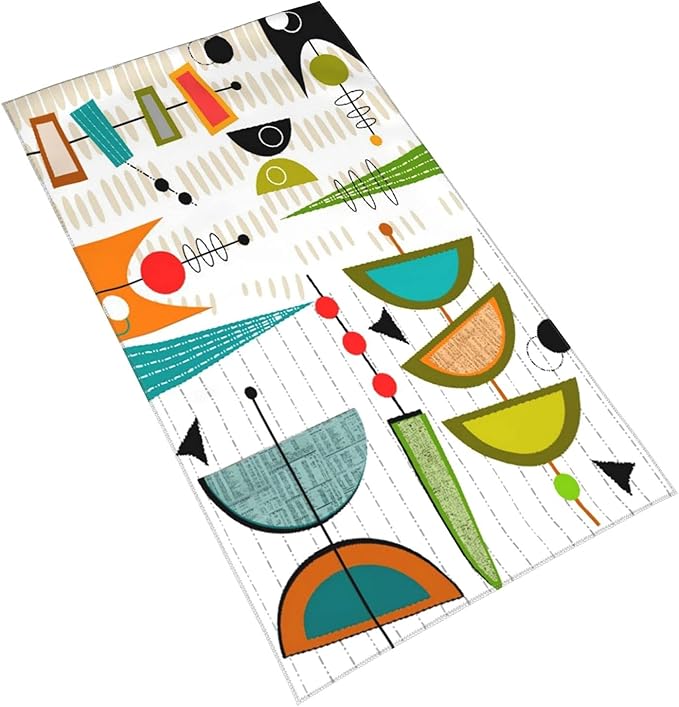 Geometric Hand Towels Set of 2 Small Decorative Kitchen Dish Guest Towels 15.7x27.5 Mid-Century Modern Abstract