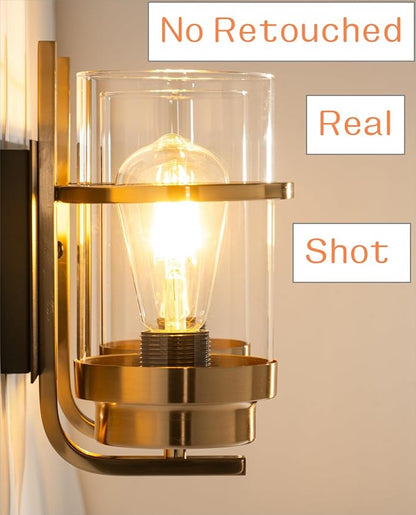 Bathroom Vanity Light Fixtures, Black Gold Vanity Lights for Bathroom 2 Lights,Gold Brushed Wall Sconce(Bulbs not Included)