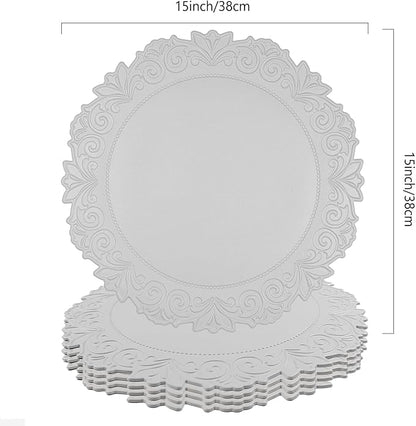 Noctiflorous Round Faux Leather 15 Inch Placemats Set of 4 Waterproof Wipeable Heat Resistant Tablemat for Dining Table Kitchen Non Slip Oilproof Table Place Mat for Indoor Outdoor(Grey, 4)