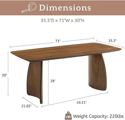 LukeAlon Modern Wooden Dining Table for 6 to 8 People, 71" Large Kitchen Dining Table with Wood Pedestal Base Mid Century Walnut Rectangular Long Dinner Table for Home Dining Room Restaurant, Brown