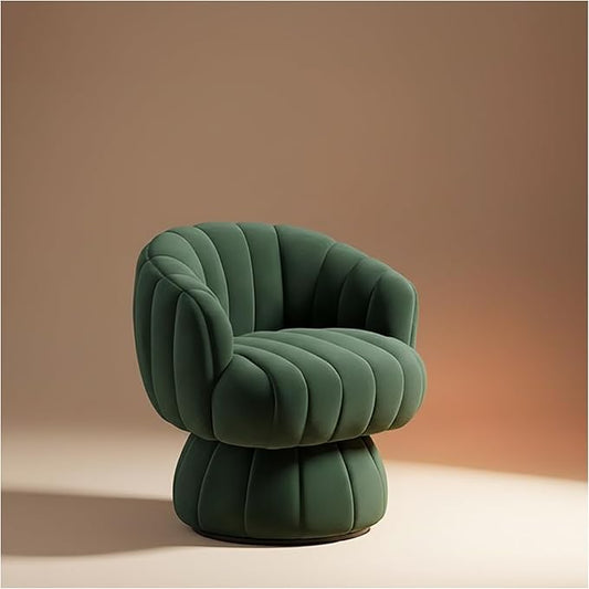 Vanity 360-Degree Swivel Accent Chair - Mid Century Modern Plush Round Makeup Chair, Relaxing Comfy Lounge Arm Chairs, Idear for Living Room, Bedroom (Green, Velvet Fabric)