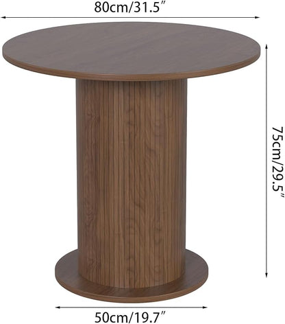 31.5 inch Round Dining Table for 2, Modern Farmhouse Kitchen Table, Small Circle Dining Tables with Wood Strip Base for Kitchen Living Room (Walnut)
