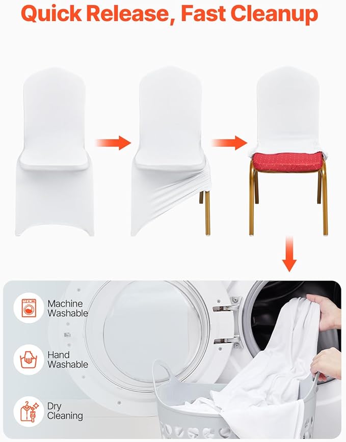VEVOR 50 Pcs White Chair Covers Polyester Spandex Chair Cover Stretch Slipcovers for Wedding Party Dining Banquet Flat-Front Chair Covers