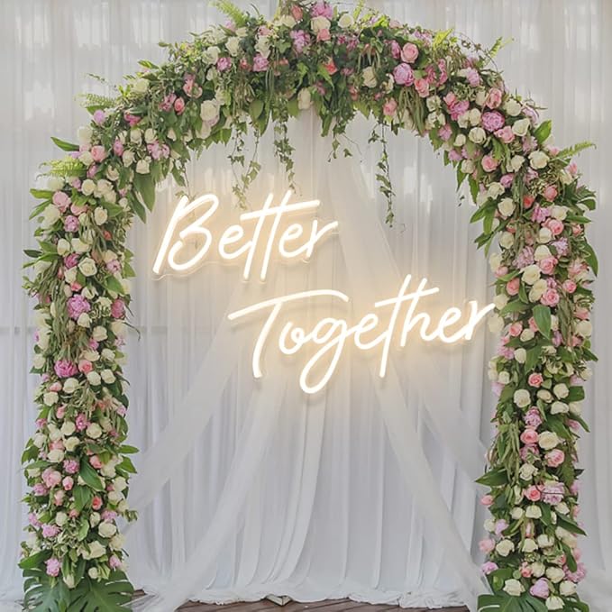 Divatla Better Together Warm White Neon Sign Wall Sign for Wedding Decorations, 16''*9'' & 23''*9'' Backdrop, Bedroom Wall Decor LED Tube Sign Large Enough for Decoration