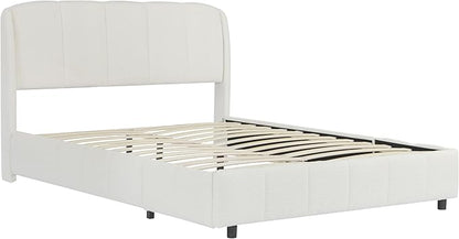 Queen Size Bed Frame, Upholstered Cloud Boucle Platform Beds Frames with Headboard, Anti-Collision Soft Rounded Corners Footboard, No Box Spring Required, Easy Assembly (44.5" Beige, Queen)