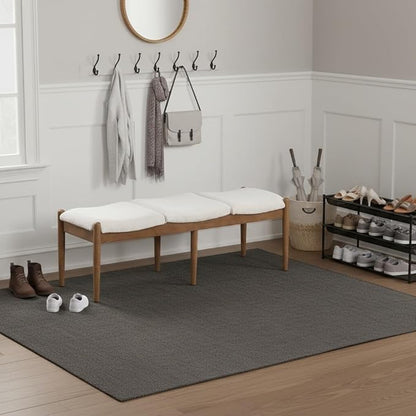 DUOMAY 55'' Modern Ottoman Bench, Chenille Upholstered Entryway Bench Bedroom Bench with Wood Legs, End of Bed Bench for Bedroom, Living Room, Corners, Kitchen, Beige