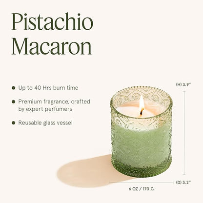 LA JOLIE MUSE Pistachio Macaron Scented Candle –Pistachio, Milk & Vanilla | 6 oz Fall Candle | Natural Soy Wax | 40 Hours Clean Burn | Gift for Dessert Lovers | Seasonal Home Décor