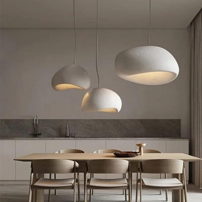 JAYMP 70cm Wabi Sabi Pendant Light for Dining Room Kitchen Island Hallway Restaurant Modern Hanging Lamp E26 Base Japanese Style Bird Nest Shape Lighting Fixture (Matte White, B Shape, 70cm/27.6in)