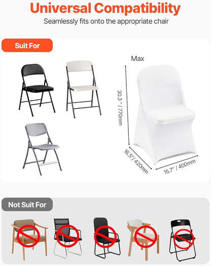 VEVOR White Stretch Spandex Chair Covers - 12 PCS, Folding Kitchen Chairs Cover, Universal Washable Slipcovers Protector, Removable Chair Seat Covers, for Wedding Party Dining Room Banquet Event