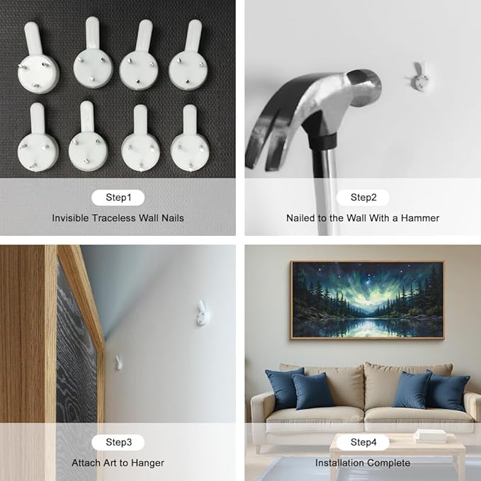 HOURIA Northern Lights Forest Lake Framed Canvas Wall Art Set,Aurora Borealis Mountain Wall Decor,Night Sky Reflective Water Artwork,Modern Wilderness Landscape Prints for Living Room,Office-20"x40"x1