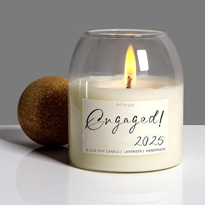 Engagement Gifts，Engagement Gifts for Couples，'Engaged 2025' Candle - 8.50oz Soy Wax, Long-Lasting 60-Hours，Lavender (Engaged 2025)