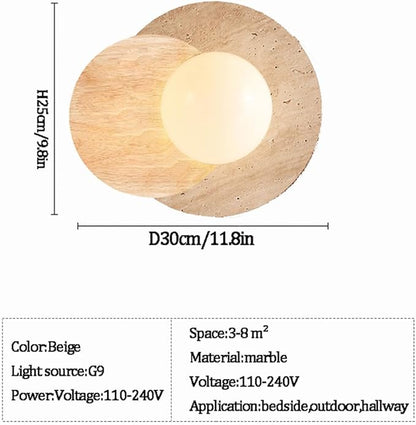 Marble Wall Lamp, Bathroom Vanity Light Fixtures, Wall Mount Lamp, Over Mirror, Stone Wall Sconces, Vintage Wall Light with Wood and Stone Shade, for Porch Workshop Kitchen Living Room