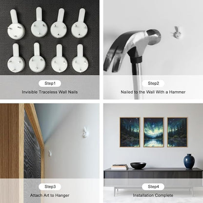 HOURIA Northern Lights Forest Lake Framed Canvas Wall Art Set,Aurora Borealis Mountain Wall Decor,Night Sky Reflective Water Artwork,Modern Wilderness Landscape Prints for Living Room,Office-16"x24"x3