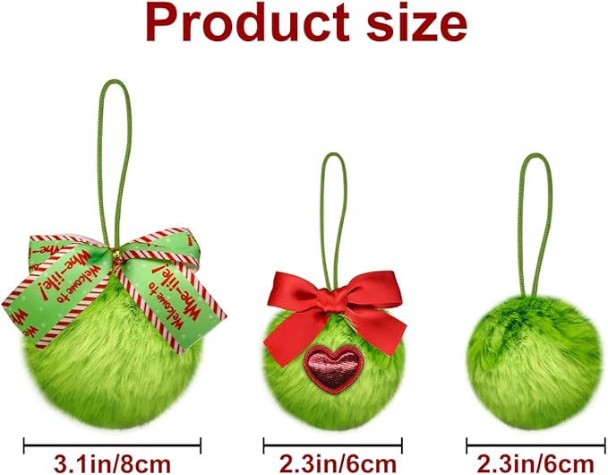 28 Pcs Lime Green Furry Christmas Ball Ornaments for Christmas Tree Hanging Decorations, Soft Pom Pom Ball Ornaments for Home Birthday Party Supplies Fireplace Mantel Wall Decor