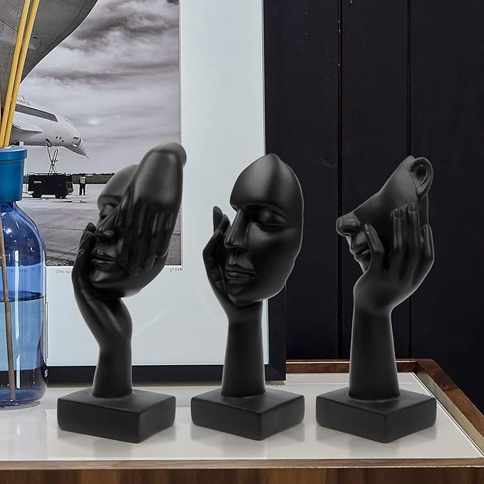 3 Pcs Thinker Statue,Modern Home Resin Sculptures,Decorative Objects Collectible Figurines for Home Office Bookshelf Desktop Decor(Black)