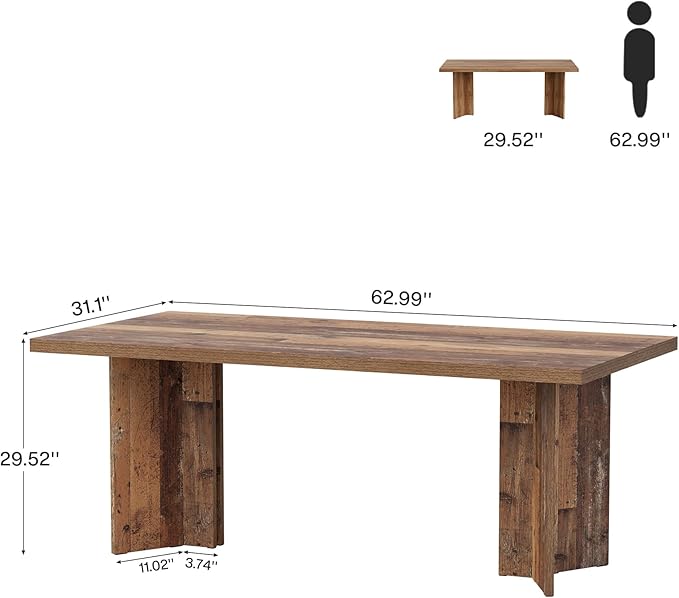 Tribesigns 63-inch Executive Desk, Vintage Home Office Computer Desk with Large Tabletop, Farmhouse Wood Writing Conference Table Workstation for Office, Study, Distressed Brown
