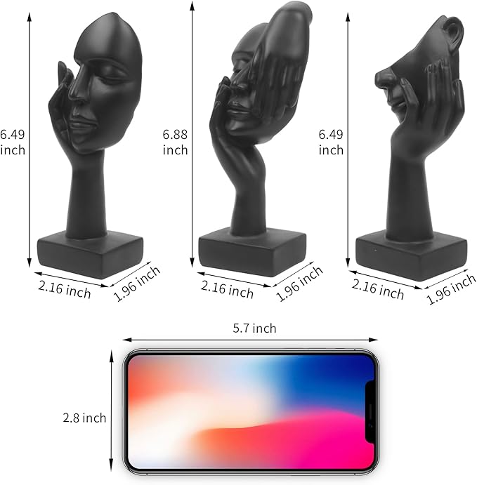 3 Pcs Thinker Statue,Modern Home Resin Sculptures,Decorative Objects Collectible Figurines for Home Office Bookshelf Desktop Decor(Black)