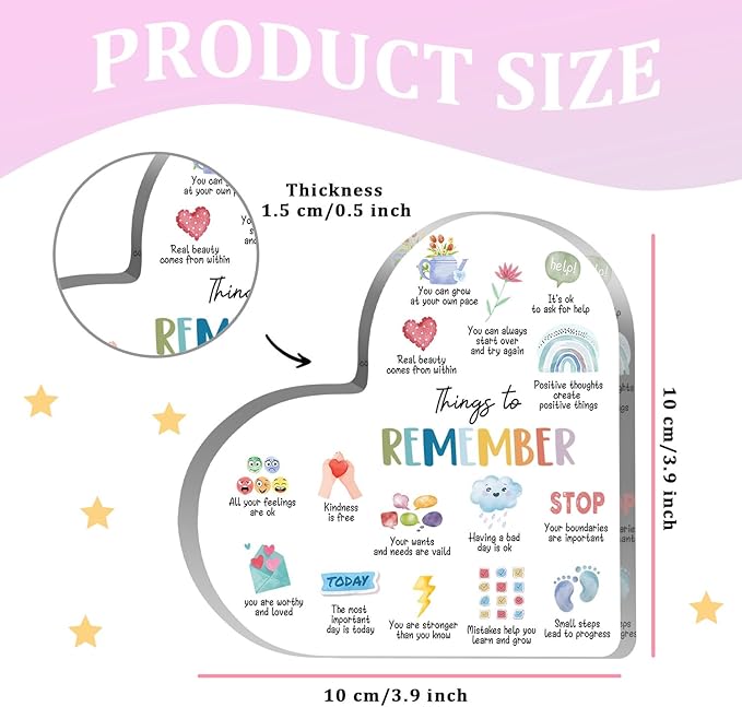 Mental Health Gifts, Things to Remember Therapy Anxiety Decor, Mental Health Decor, Mindfulness Sign for Therapy Office Acrylic Heart Gifts, School Counselor Sign, Psychology Therapy Gift