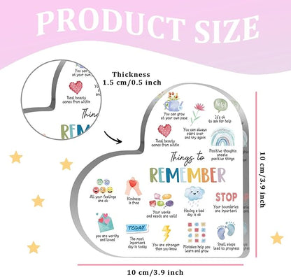 Mental Health Gifts, Things to Remember Therapy Anxiety Decor, Mental Health Decor, Mindfulness Sign for Therapy Office Acrylic Heart Gifts, School Counselor Sign, Psychology Therapy Gift