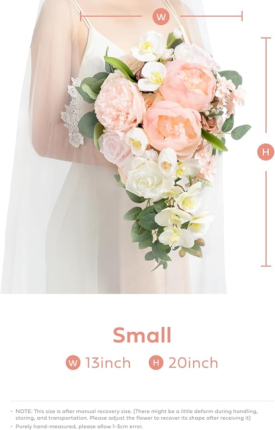 Ling's Moment Blush Bridal Bouquet Cascading, Pink Wedding Bouquets for Bride, 13 Inch Bride Bouquets for Wedding Artificial Flowers Bouquets