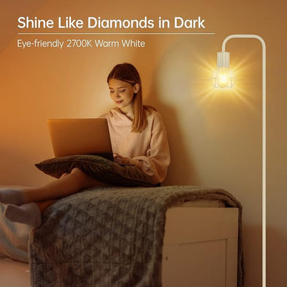 BoostArea White Floor Lamp, Industrial Floor Lamp, 6W Diamond Standing Lamp, E26 Socket, On/Off Footswitch, Whole Metal, Modern Small Simple Stand Up Lamp for Bedroom Living Room, Vintage, Mid Century