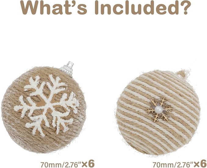 XmasExp Farmhouse Christmas Ball Ornaments Set-Rustic Shatterproof Christmas Tree Decorations 12Counts,70mm/2.76", Farmhouse