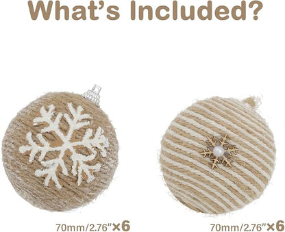 XmasExp Farmhouse Christmas Ball Ornaments Set-Rustic Shatterproof Christmas Tree Decorations 12Counts,70mm/2.76", Farmhouse