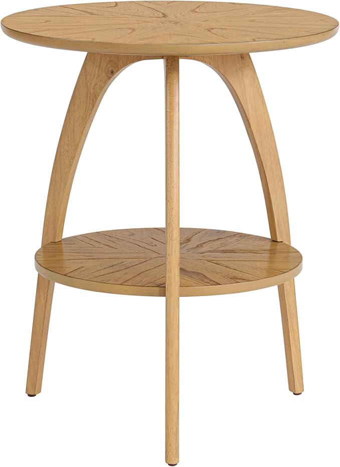 Martin Svensson Home LAX Retro Mid-Century Modern Round Wood End Table, Solid Grain Side Table with Lower Shelf, Small Accent Table for Living Room or Nightstand. Light Wood Blonde.