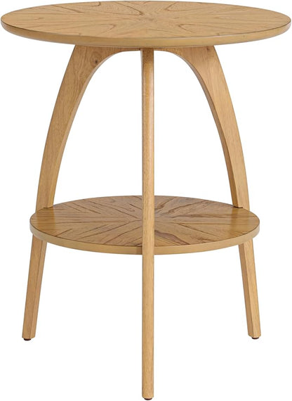 Martin Svensson Home LAX Retro Mid-Century Modern Round Wood End Table, Solid Grain Side Table with Lower Shelf, Small Accent Table for Living Room or Nightstand. Light Wood Blonde.